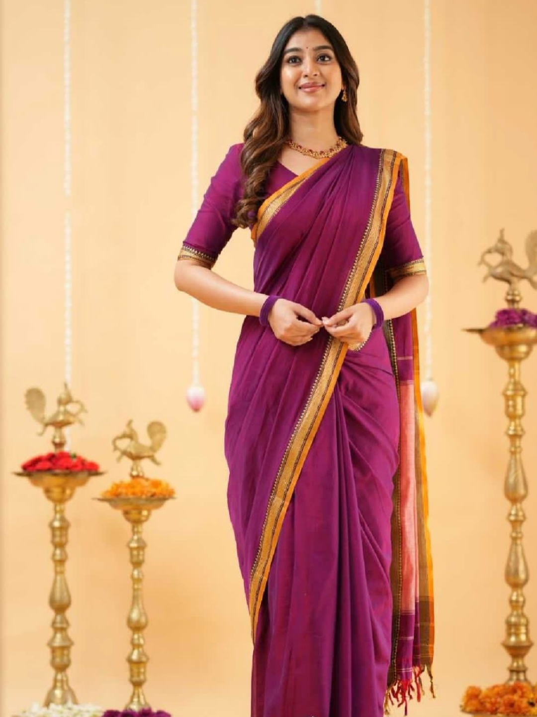 Handloom Narayanpet Cotton Saree | Magenta