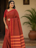 Handloom Narayanpet Cotton Saree | Rust Orange