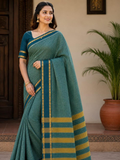 Handloom Narayanpet Cotton Saree | Teal Green