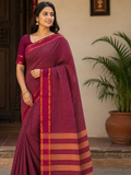 Handloom Narayanpet Cotton Saree | Wine Magenta