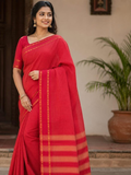 Handloom Narayanpet Cotton Saree | Bright Red Magenta