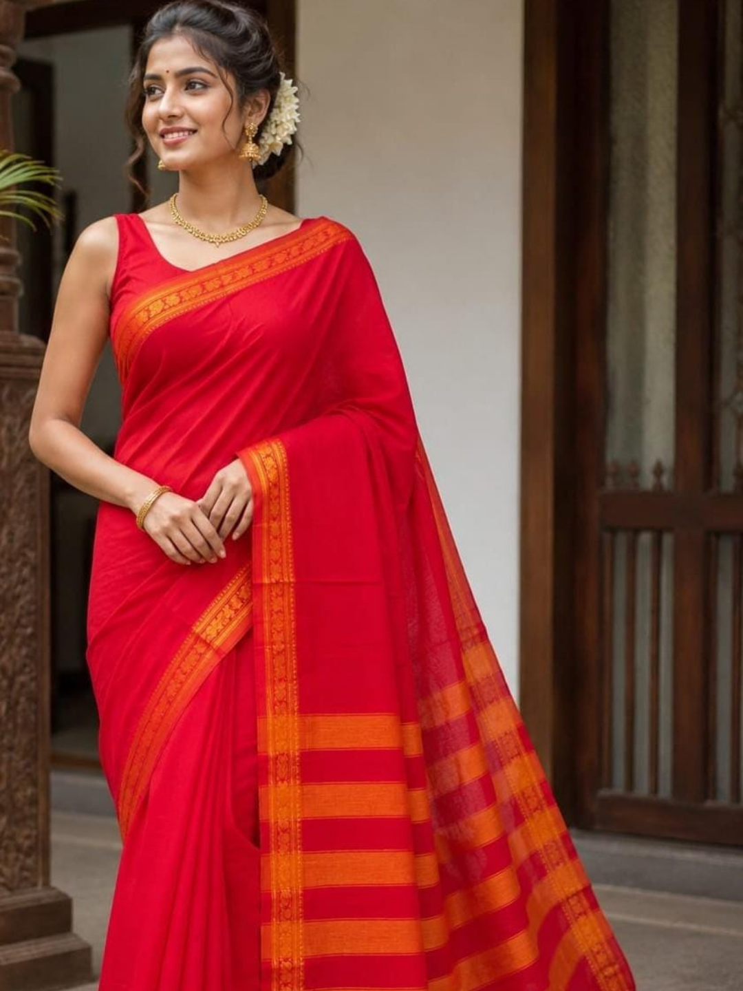 Handloom Narayanpet Cotton Saree | Bright Red