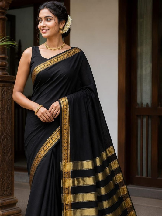 Handloom Narayanpet Cotton Saree | Black