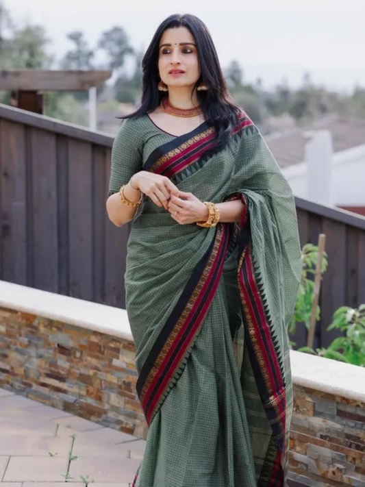 Handloom Narayanpet Cotton Saree | Sage Green