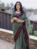 Handloom Narayanpet Cotton Saree | Sage Green