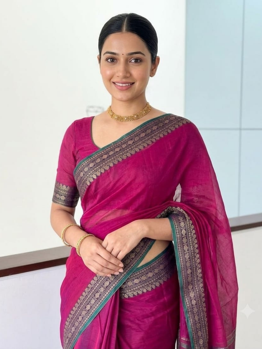 Handloom Narayanpet Cotton Saree | Magenta