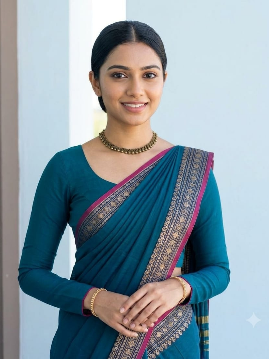 Handloom Narayanpet Cotton Saree | Teal Blue