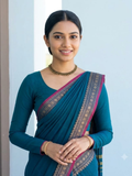 Handloom Narayanpet Cotton Saree | Teal Blue