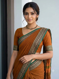 Handloom Narayanpet Cotton Saree | Rust Orange