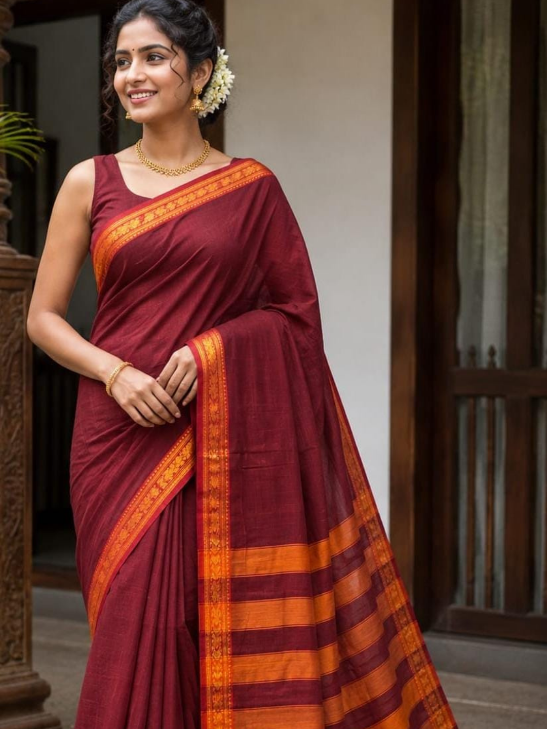 Handloom Narayanpet Cotton Saree | Bright Red