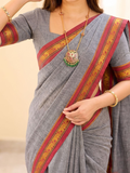 Handloom Narayanpet Cotton Saree | Grey