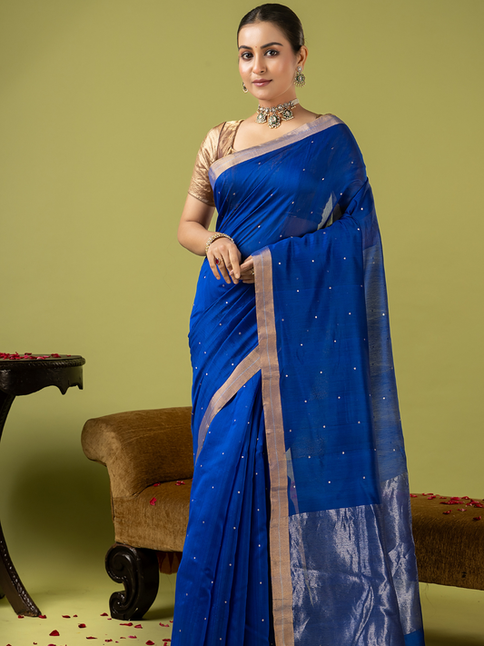 Handwoven Chanderi Silk Cotton Saree | Royal Blue