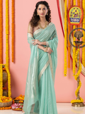 Handwoven Chanderi Silk Cotton Saree | Aqua Mint