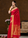 Handwoven Chanderi Silk Cotton Saree | Classic Red