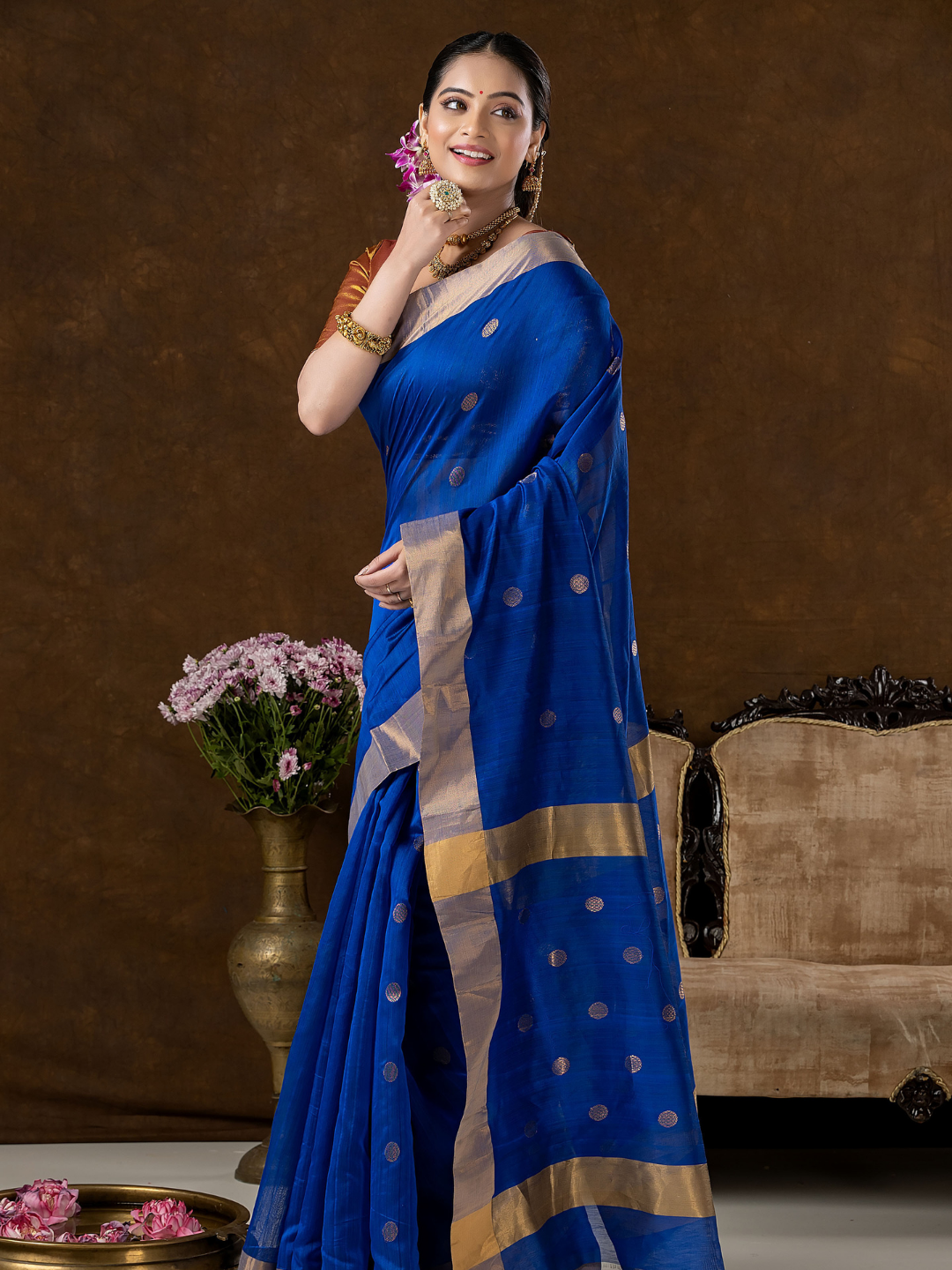Handwoven Chanderi Silk Cotton Saree | Royal Blue