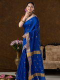 Handwoven Chanderi Silk Cotton Saree | Royal Blue