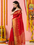 Handwoven Chanderi Silk Saree | Classic Red