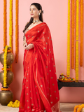 Handwoven Chanderi Silk Saree | Classic Red