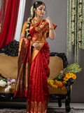 Handwoven Chanderi Silk Saree | Deep Red