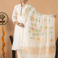 Handwoven Jamdani Muslin Unstitched 2-piece Kurti | White | Scattered Buttas with Floral border