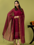 Handwoven Jamdani cotton Unstitched 2-piece Kurti | Wine Red