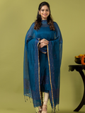 Handwoven Jamdani cotton Unstitched 2-piece Kurti | Peacock Teal Blue