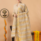 Handwoven Jamdani Linen Unstitched 2-piece Kurti | Beige | long Zari Lines with Long Zari Lines