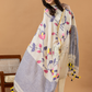 Handwoven Jamdani Linen Unstitched 2-piece Kurti | White and Denim Blue | Plain Body with Floral border