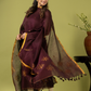 Handwoven Jamdani Linen Unstitched 2-piece Kurti | Plum Brown