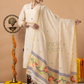 Handwoven Jamdani Linen Unstitched 2-piece Kurti | Cream | Scattered Buttas with Floral border