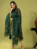 Handwoven Jamdani Linen Unstitched 2-piece Kurti | Bottle Green