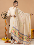 Handwoven Jamdani Linen Kurti | Cream | Scattered Buttas with Floral border