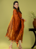 Handwoven Jamdani Linen Unstitched 2-piece Kurti | Burnt Orange