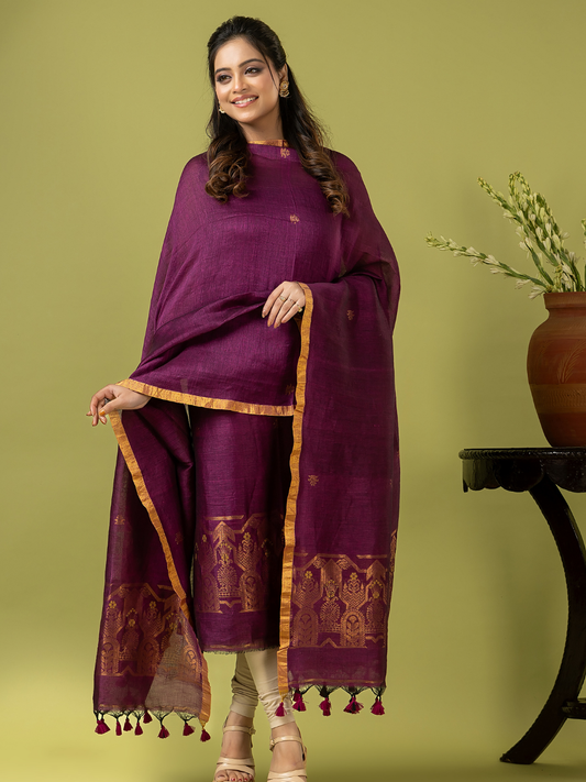 Handwoven Jamdani Linen Unstitched 2-piece Kurti | Mulberry Purple