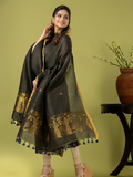 Handwoven Jamdani Linen Unstitched 2-piece Kurti | Charcoal Black
