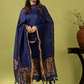 Handwoven Jamdani Linen Unstitched 2-piece Kurti | Navy Blue