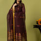 Handwoven Jamdani Linen Unstitched 2-piece Kurti | Dark Chocolate Brown