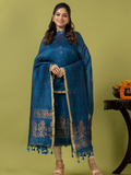 Handwoven Jamdani Linen Unstitched 2-piece Kurti | Teal Blue