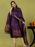 Handwoven Jamdani Linen Unstitched 2-piece Kurti | Aubergine Purple