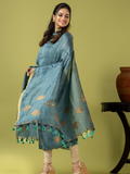 Handwoven Jamdani Linen Unstitched 2-piece Kurti | Powder Blue