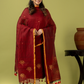 Handwoven Jamdani Linen Unstitched 2-piece Kurti | Deep Red