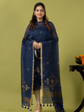 Handwoven Jamdani Linen Unstitched 2-piece Kurti | Navy Blue