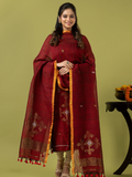 Handwoven Jamdani Linen Unstitched 2-piece Kurti | Deep Red