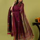 Handwoven Jamdani Linen Unstitched 2-piece Kurti | Burgundy Wine
