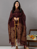 Handwoven Jamdani Linen Unstitched 2-Piece Kurti | Deep Coffee Brown