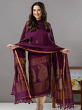 Handwoven Jamdani Linen Unstitched 2-Piece Kurti | Deep Plum Purple