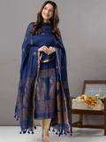 Handwoven Jamdani Linen Unstitched 2-Piece Kurti | Deep Navy Blue