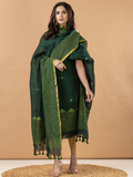Handwoven Jamdani Linen Unstitched 2-Piece Kurti | Bottle Green