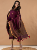 Handwoven Jamdani Linen Unstitched 2-Piece Kurti | Deep Plum