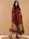 Handwoven Jamdani Linen Unstitched 2-Piece Kurti | Brick Maroon